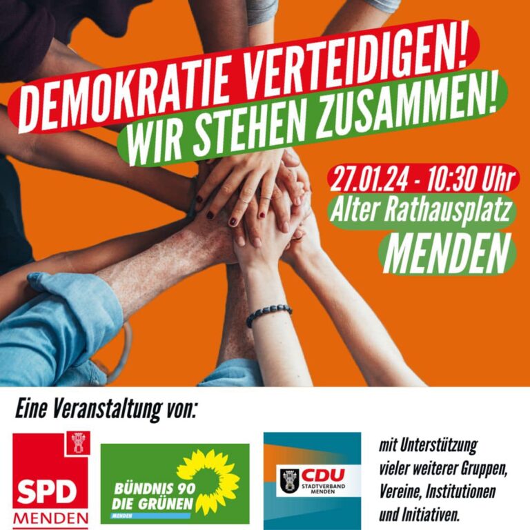 Am 27.01. vor dem Alten Rathaus: Demokratie verteidigen! Wir stehen zusammen!